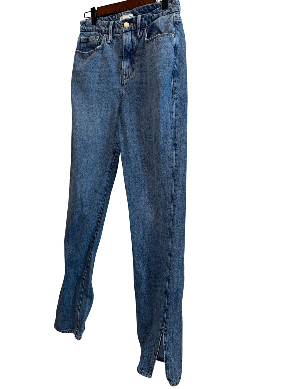Good American Straight Leg Blue Jeans With Side Slit Size 26